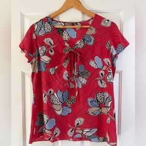 i.e. 100% Silk Floral Short Sleeve Blouse